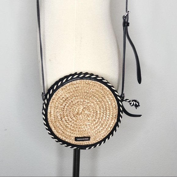 Rebecca Minkoff Straw Circle Crossbody Bag, Blue Multi - Picture 7 of 14